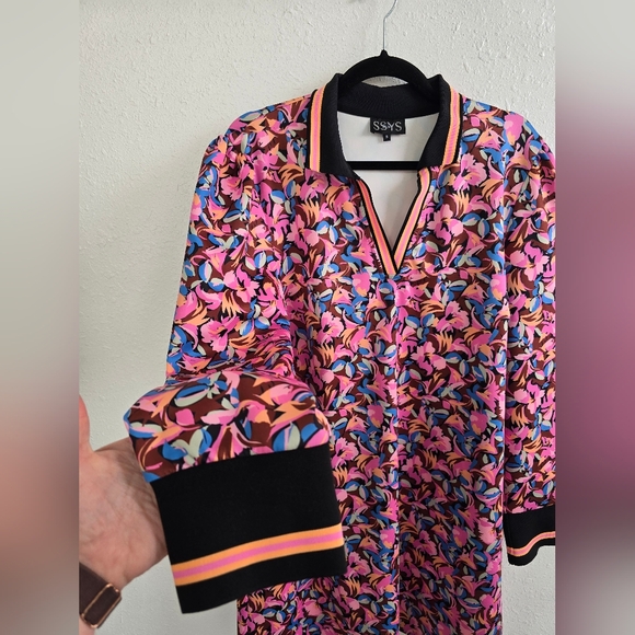 Floral Long Sleeve Dress - Pink and Black - Picture 9 of 11